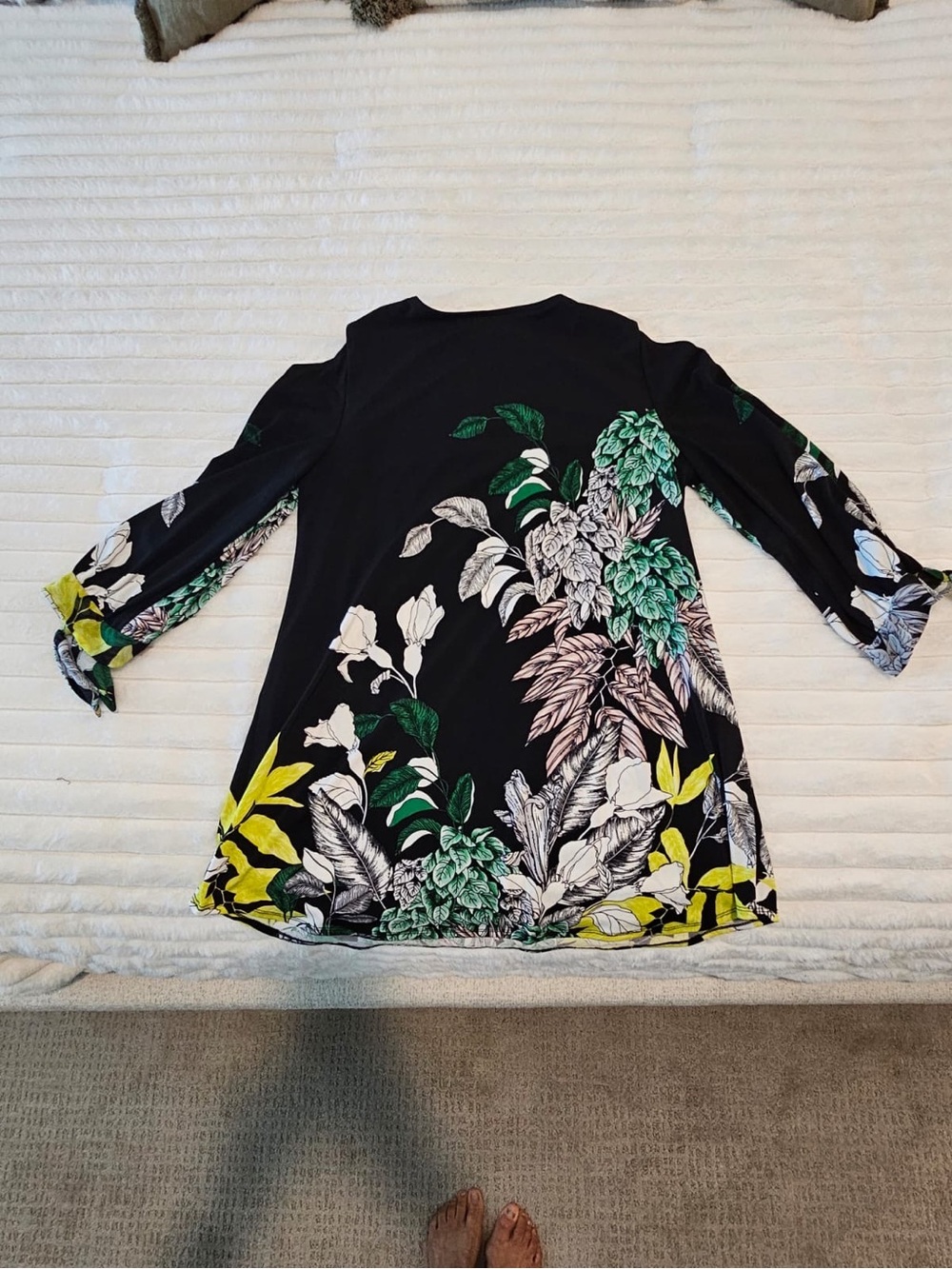 Alfani Black Floral Tunic Dress with Green & Yellow Accents